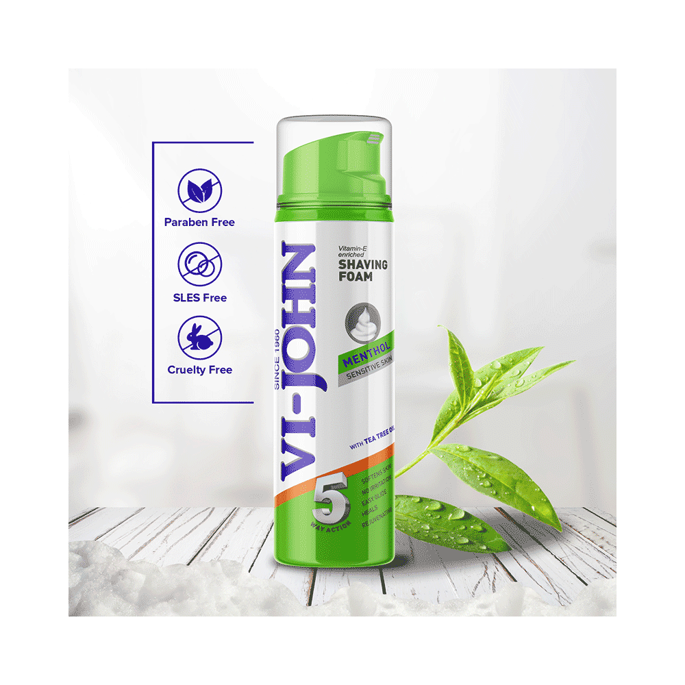 Vi-John Combo Pack of Vitamin E Enriched 5 Way Action Shaving Foam (200ml) & Platinum Plated Master Stroke Razor (5) Menthol Sensitive Skin - Image 7