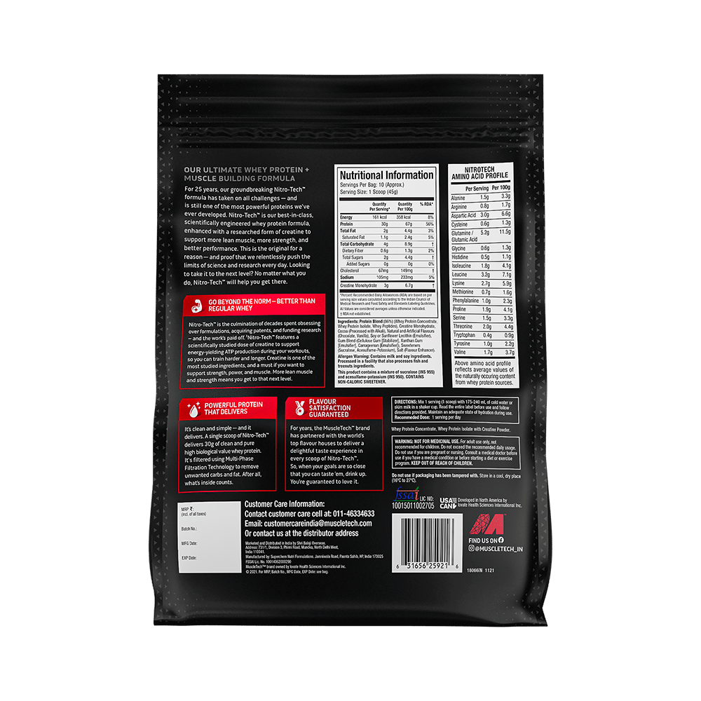 Muscletech Nitro Tech Whey Protein for Muscle Recovery | Flavour Powder Milk Chocolate - Image 2