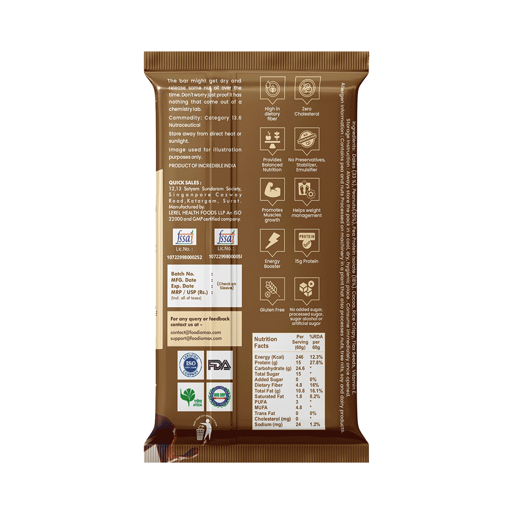 Foodiomax Protien Bar (60gm Each) 2 Double Choco & 2 Peanut Choco - Image 2