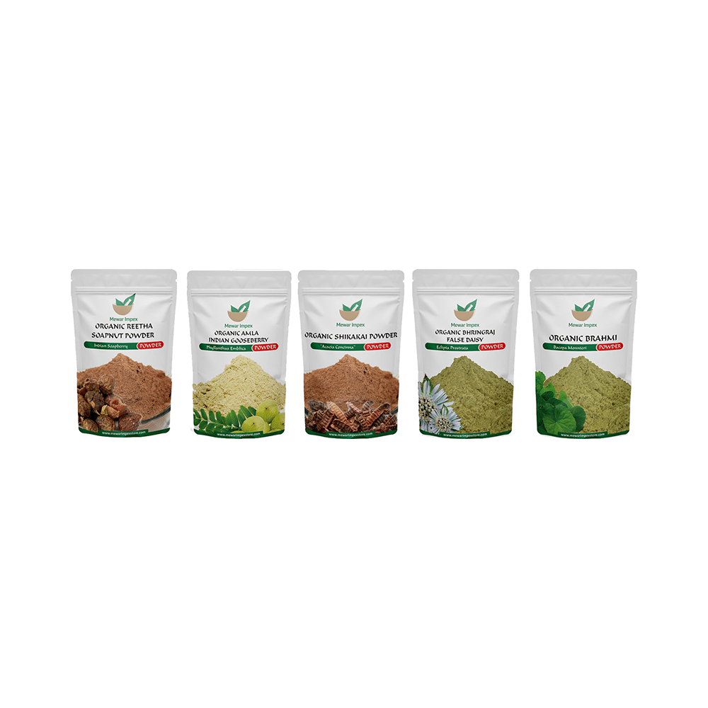 Mewar Impex Combo of 5 Shikakai, Amla, Reetha, Bhringraj & Brahmi Powder (100gm Each) - Image 1