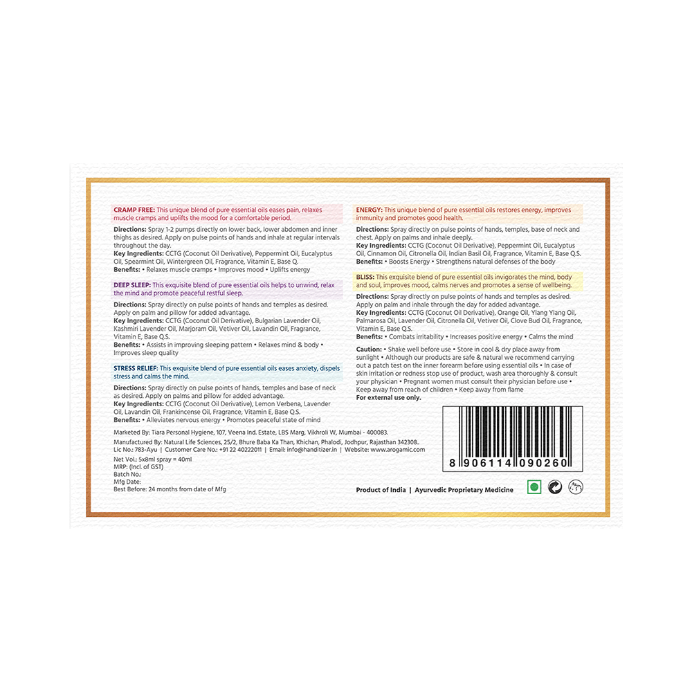 Arogamic Aroma Therapy Spray (8ml Each) Gift Pack - Image 4
