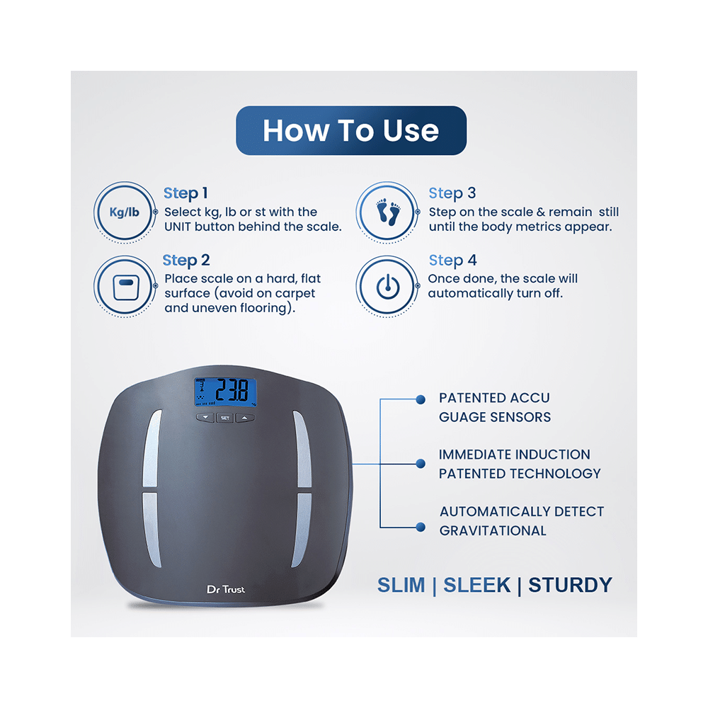 Dr Trust USA Abs Fitness Body Composition Monitor Fat Analyzer and Weighing Scale Grey - Image 6