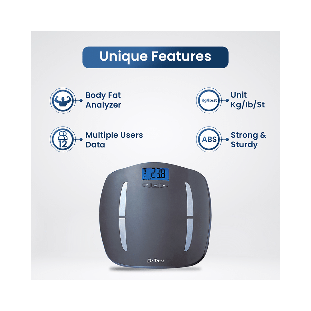 Dr Trust USA Abs Fitness Body Composition Monitor Fat Analyzer and Weighing Scale Grey - Image 4