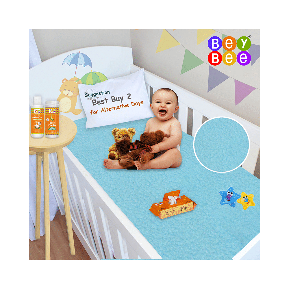 Bey Bee Waterproof Baby Bed Protector Dry Sheet for Toddlers (100cm X 70cm) Medium Sea Blue - Image 2