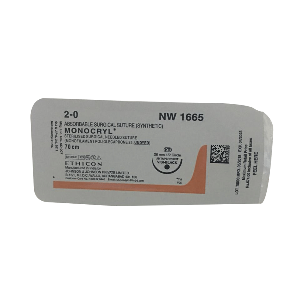Ethicon Monocryl NW 1665 Absorbable Surgical Suture (Synthetic) 70cm JB Taperpoint - Image 1