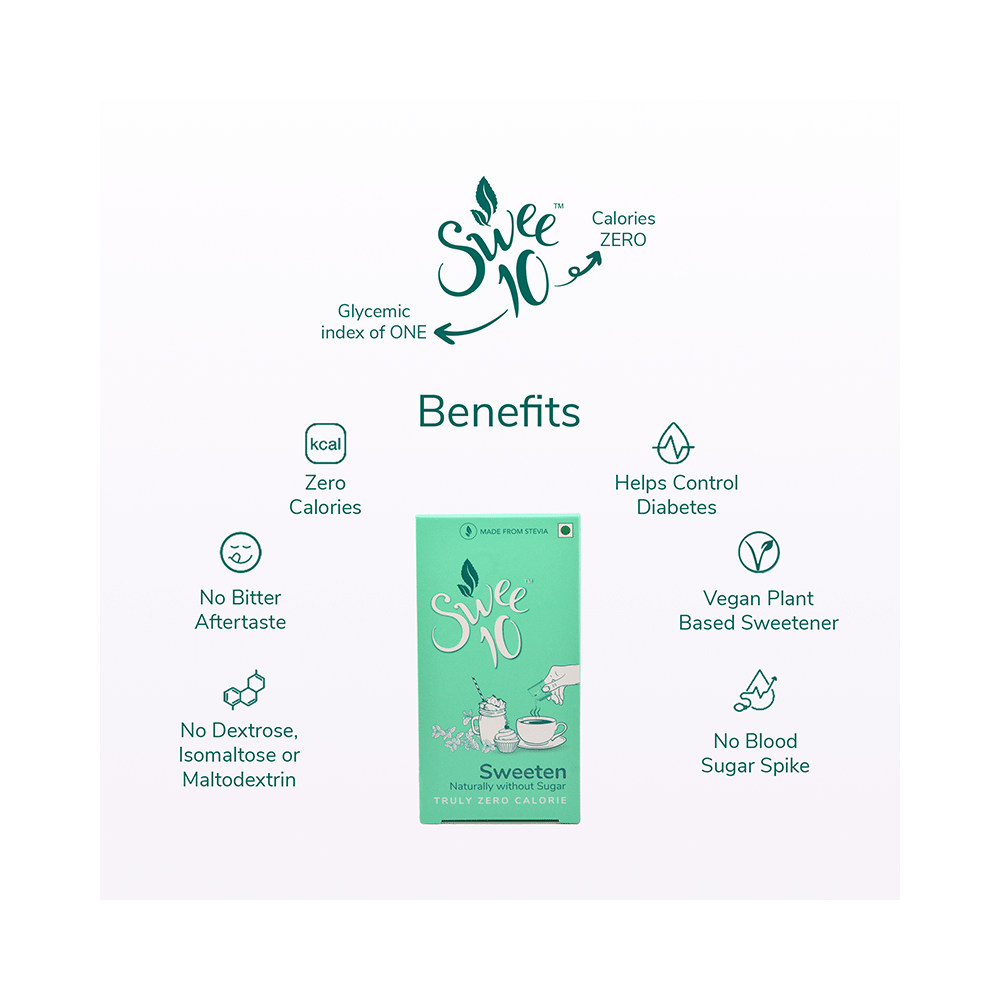 Swee10 Natural Stevia Sweetener Powder | Sugar Free | Zero Calorie Sugar Substitute 30 Sachet (1gm Each) - Image 3