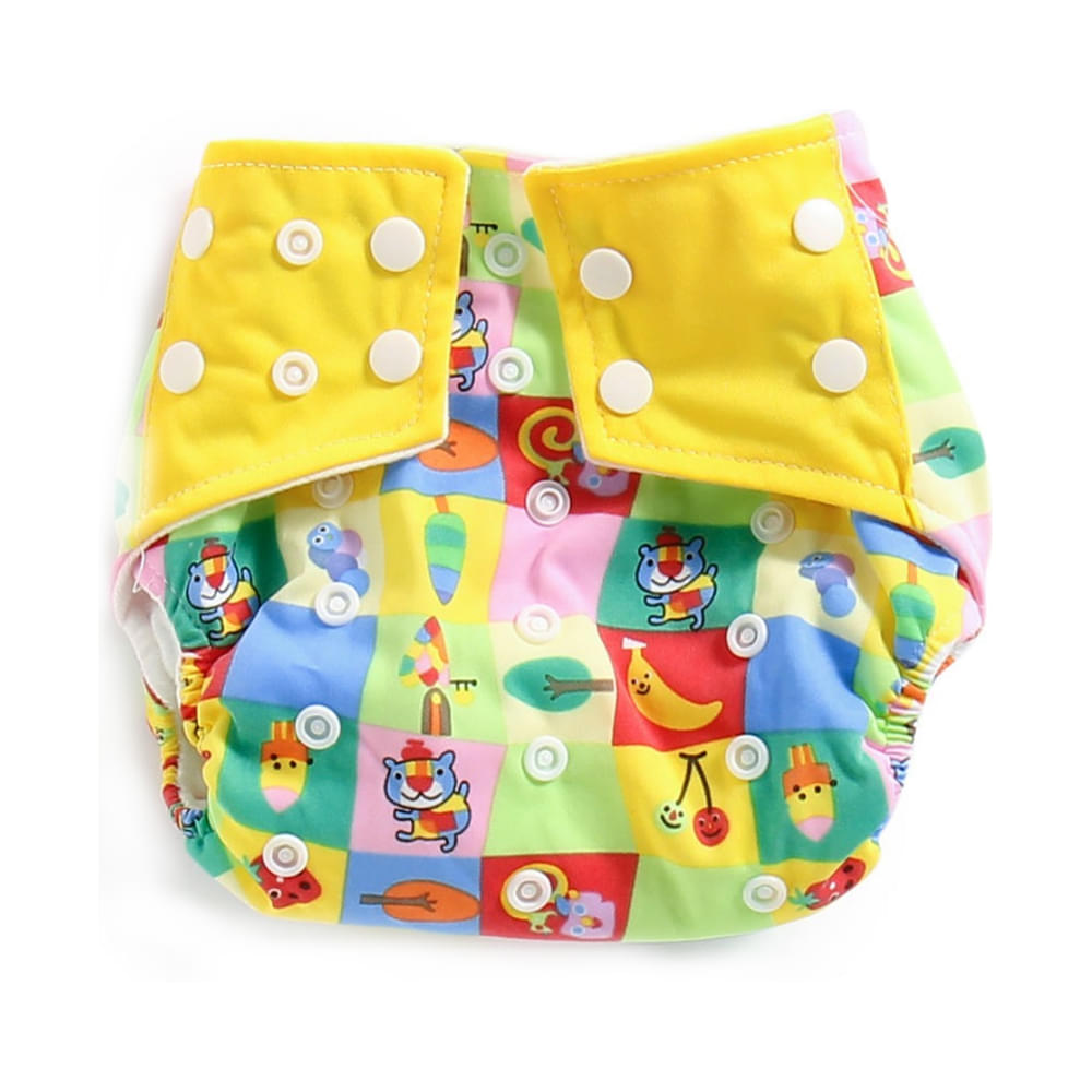 Polka Tots Yellow Reusable & Washable White Cloth Diaper with 1 Diaper Liner and Size Adjustable Snap Buttons - Image 2