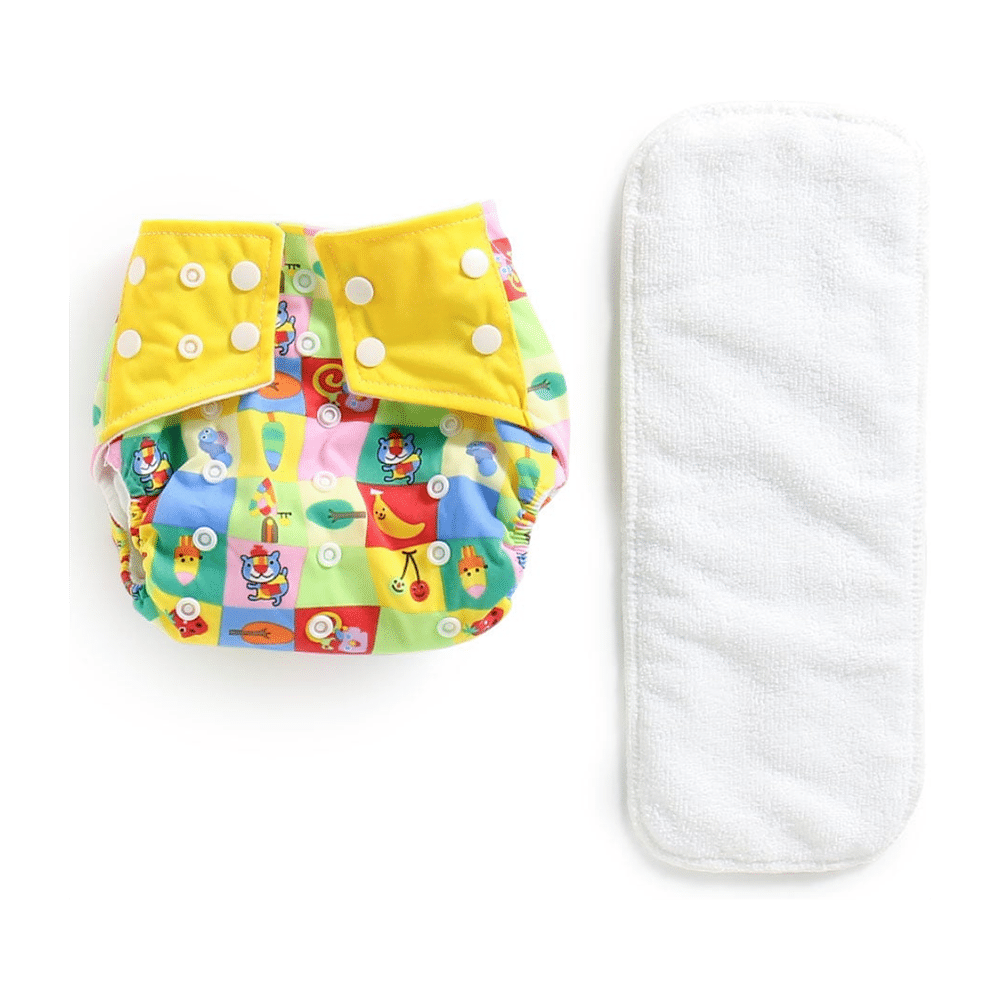 Polka Tots Yellow Reusable & Washable White Cloth Diaper with 1 Diaper Liner and Size Adjustable Snap Buttons - Image 1