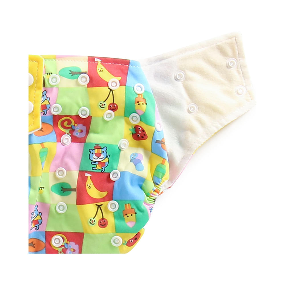 Polka Tots Yellow Reusable & Washable White Cloth Diaper with 1 Diaper Liner and Size Adjustable Snap Buttons - Image 3