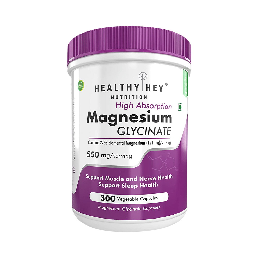 HealthyHey Nutrition Magnesium Glycinate 550mg | Veg Capsule for Muscles, Nerves & Sleep Support - Image 1