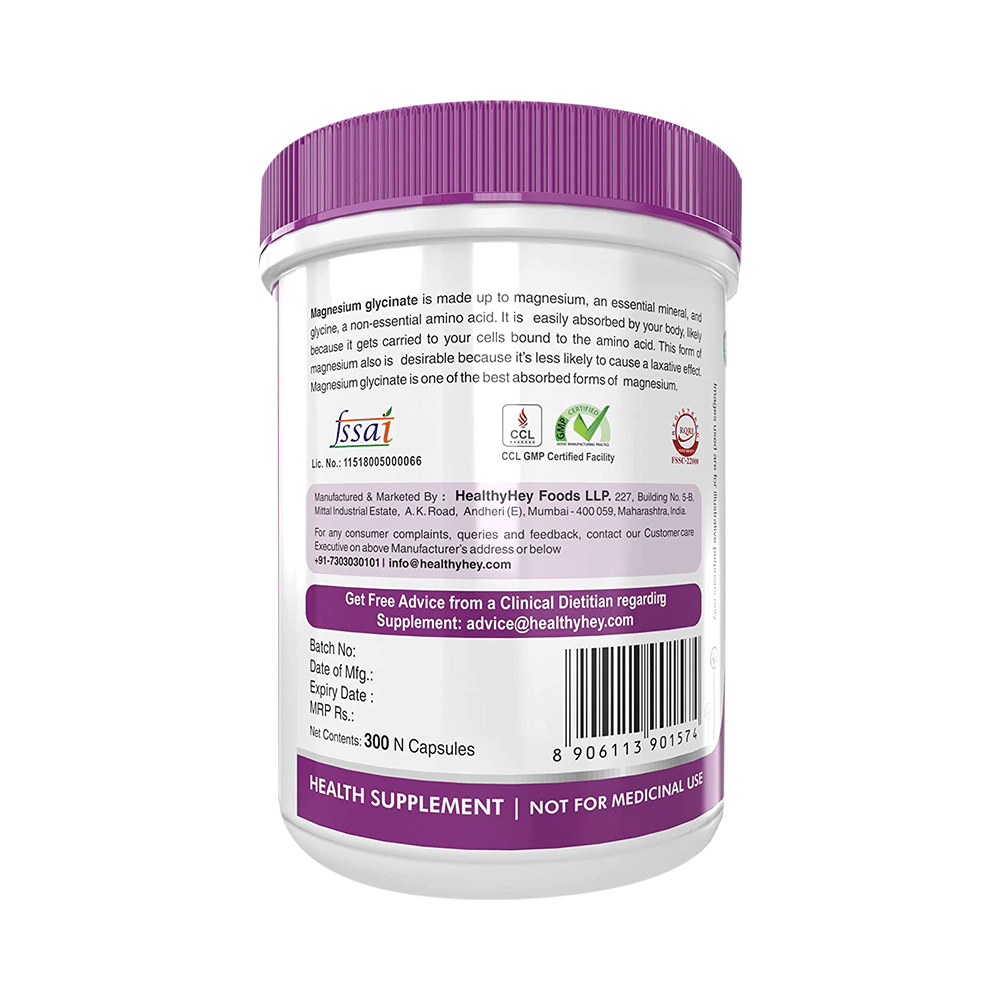 HealthyHey Nutrition Magnesium Glycinate 550mg | Veg Capsule for Muscles, Nerves & Sleep Support - Image 3
