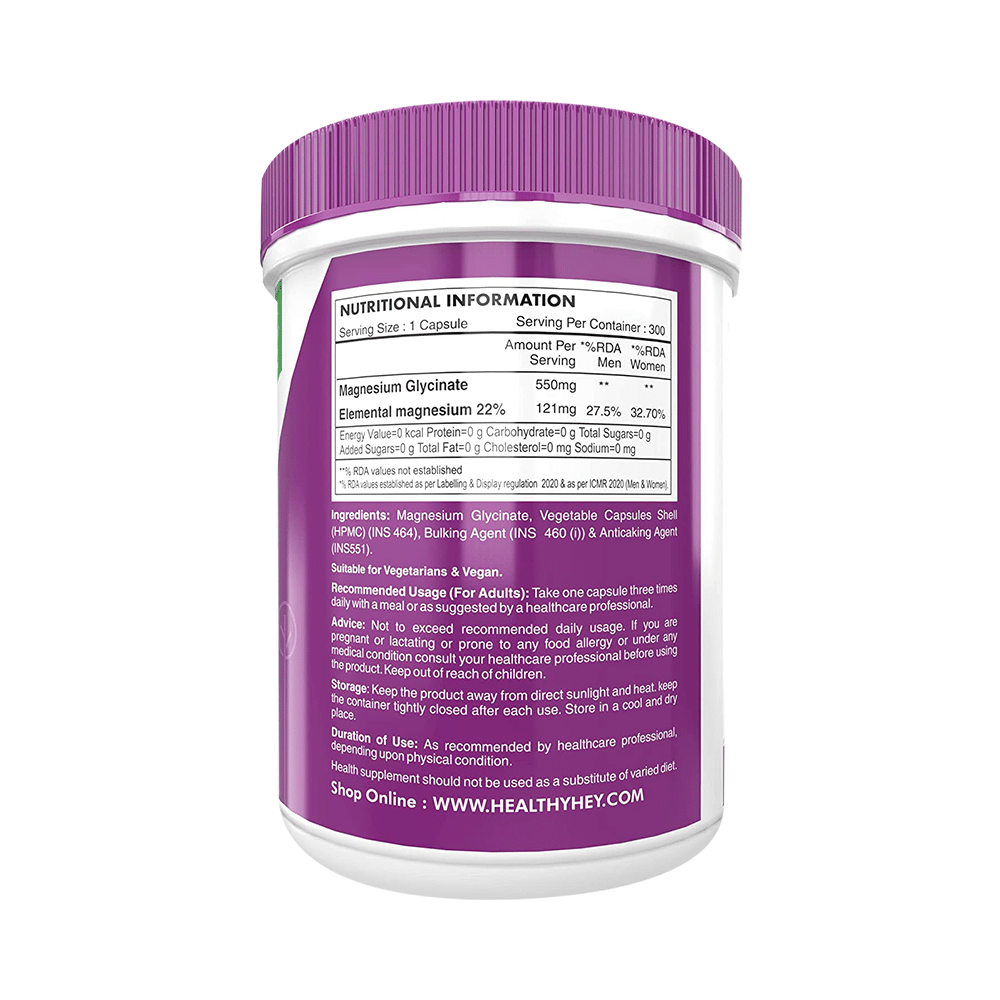 HealthyHey Nutrition Magnesium Glycinate 550mg | Veg Capsule for Muscles, Nerves & Sleep Support - Image 2