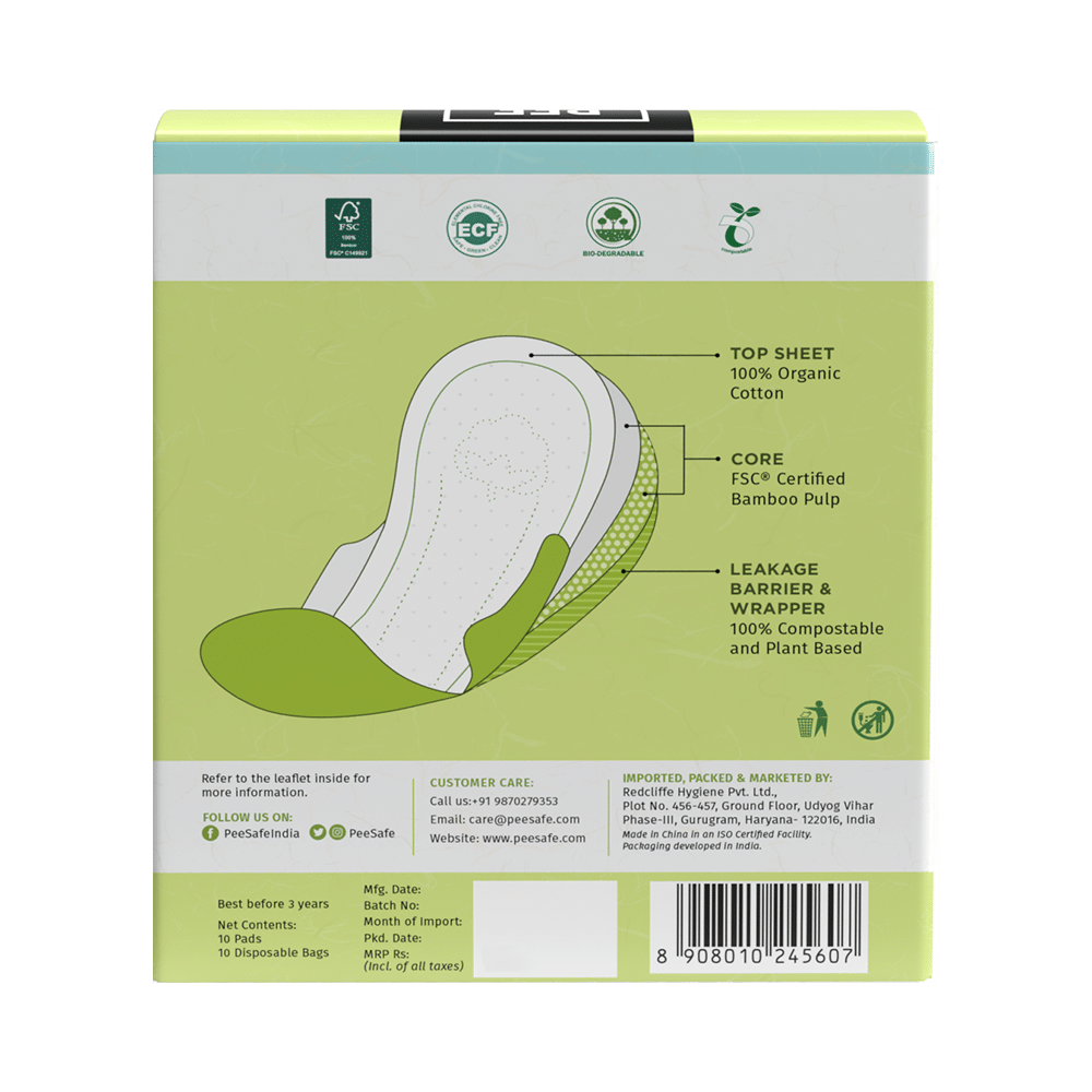 Pee Safe 100% Organic Cotton - Biodegradable Sanitary Pads | Overnight - Image 2