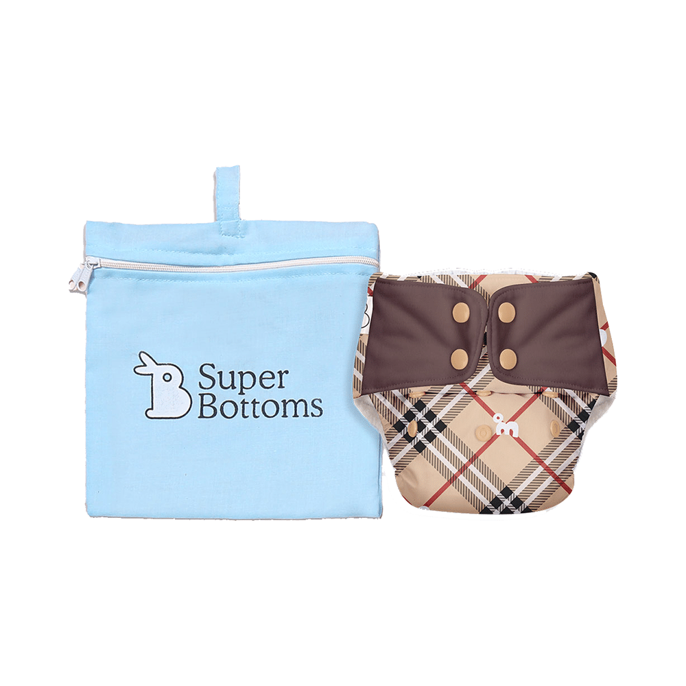 Superbottoms UNO Washable & Reusable Adjustable Cloth Diaper with Dry Feel Pads Set Free Size Tartan Royale - Image 1
