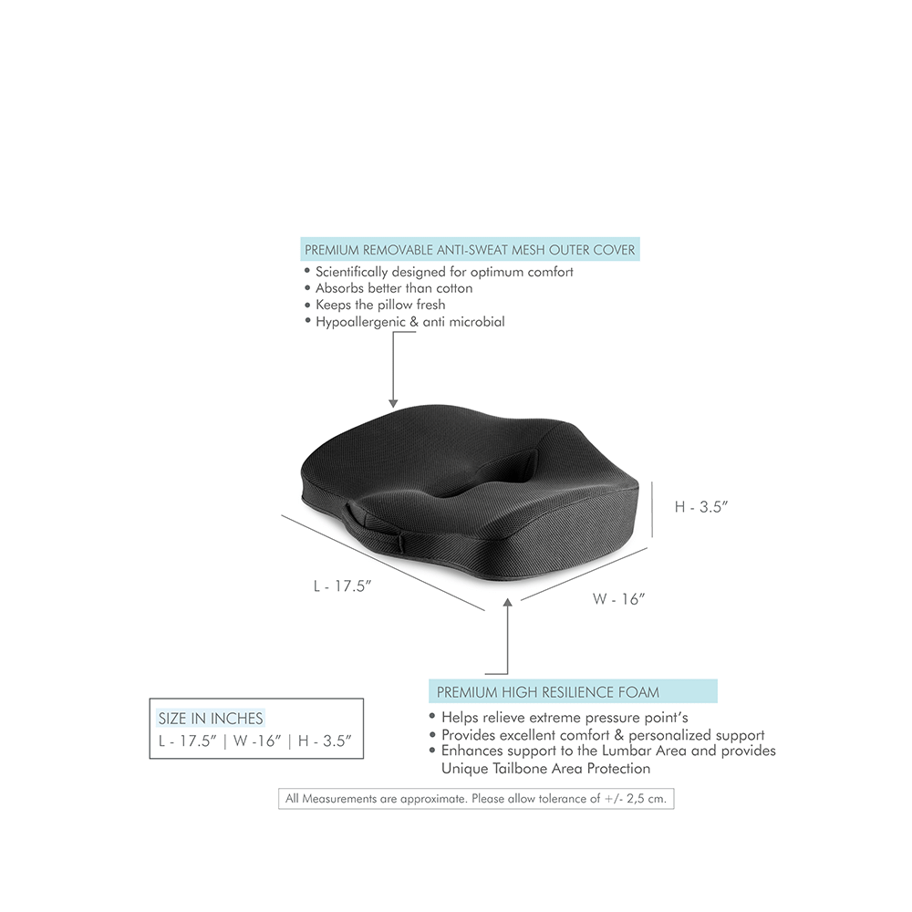 The White Willow Coccyx Orthopedic Seat Cushion Black Plain - Image 2