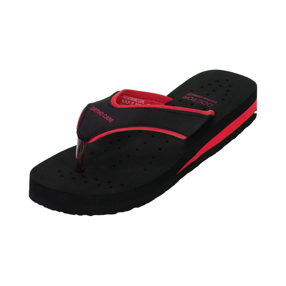 Doctor Extra Soft Ortho Care Orthopaedic Diabetic Pregnancy Comfort Flat Flipflops Slippers For Women Black Red 10 - Image 4