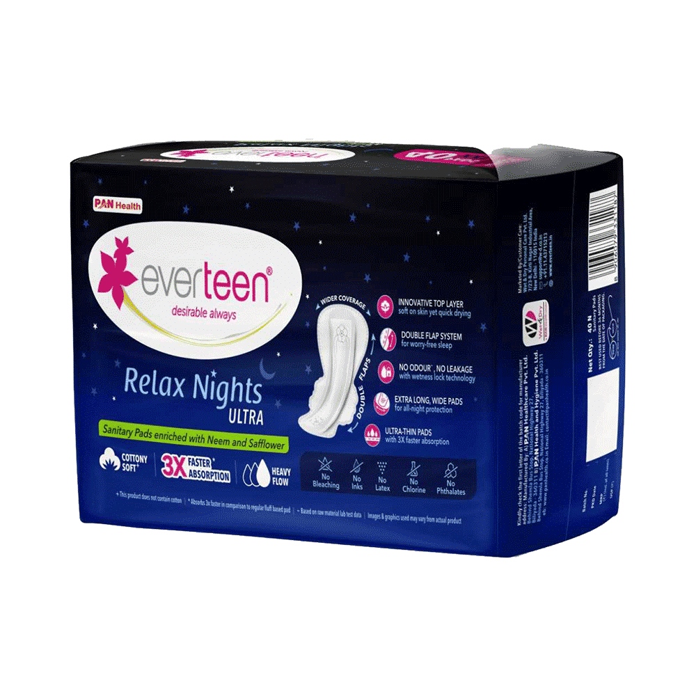 Everteen Relax Nights Ultra Sanitary Pads XXL (40 Each) with Menstrual Cramps Roll-On Inside - Image 2