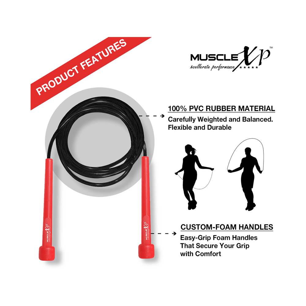 MuscleXP Skipping Rope Red and Black - Image 3