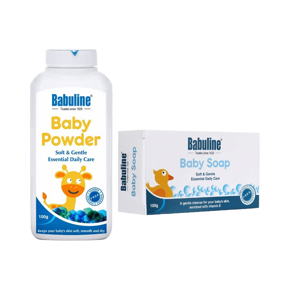 Babuline Combo Pack of Baby Powder 100gm (Pack of 2) & Baby Soap Travel 100gm (Pack of 2) - Image 1