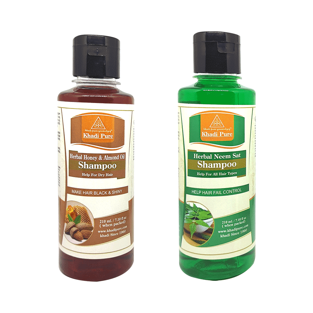 Khadi Pure Combo Pack of Herbal Honey & Almond Oil Shampoo & Herbal Neem & Aloevera Shampoo (210ml Each) - Image 1