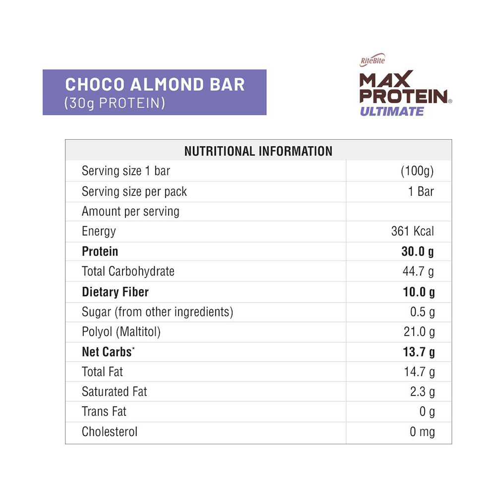 RiteBite Max Protein Ultimate Bar | Flavour Choco Almond - Image 7
