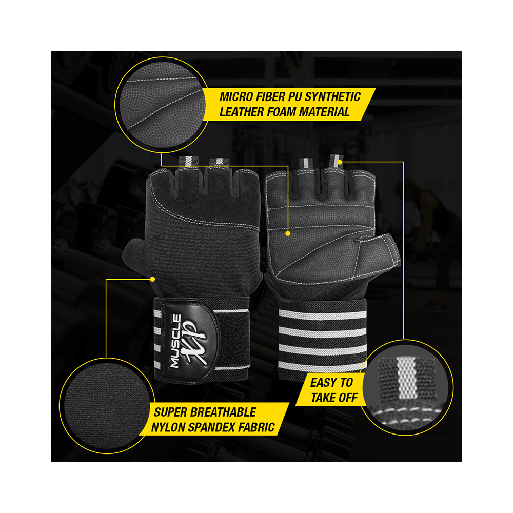 MuscleXP Sports Gloves Black & White - Image 6
