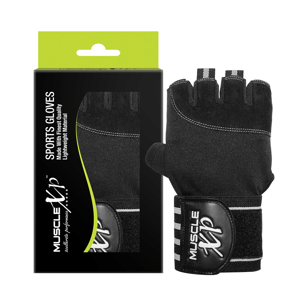MuscleXP Sports Gloves Black & White - Image 3