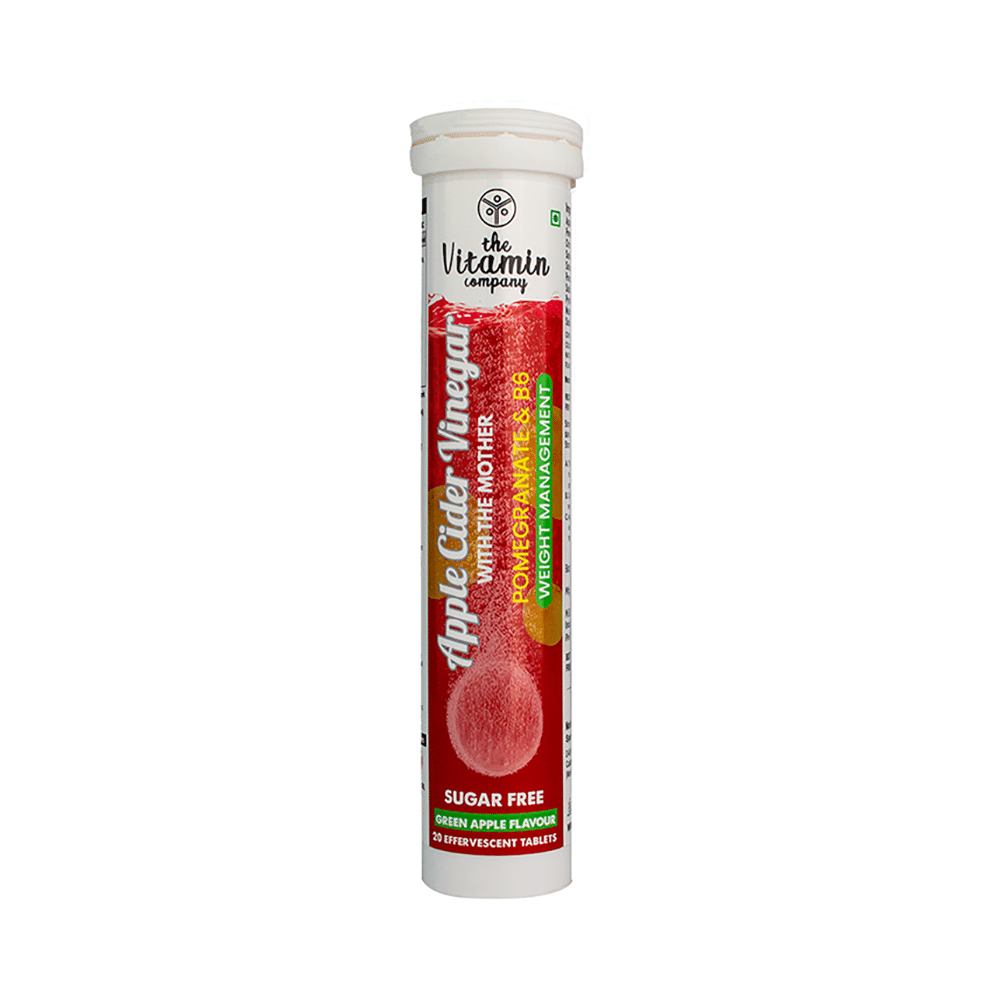 The Vitamin Company Apple Cider Vinegar with The Mother, Pomegranate and Vitamin B6 Effervescent Tablet Green Apple Sugar Free