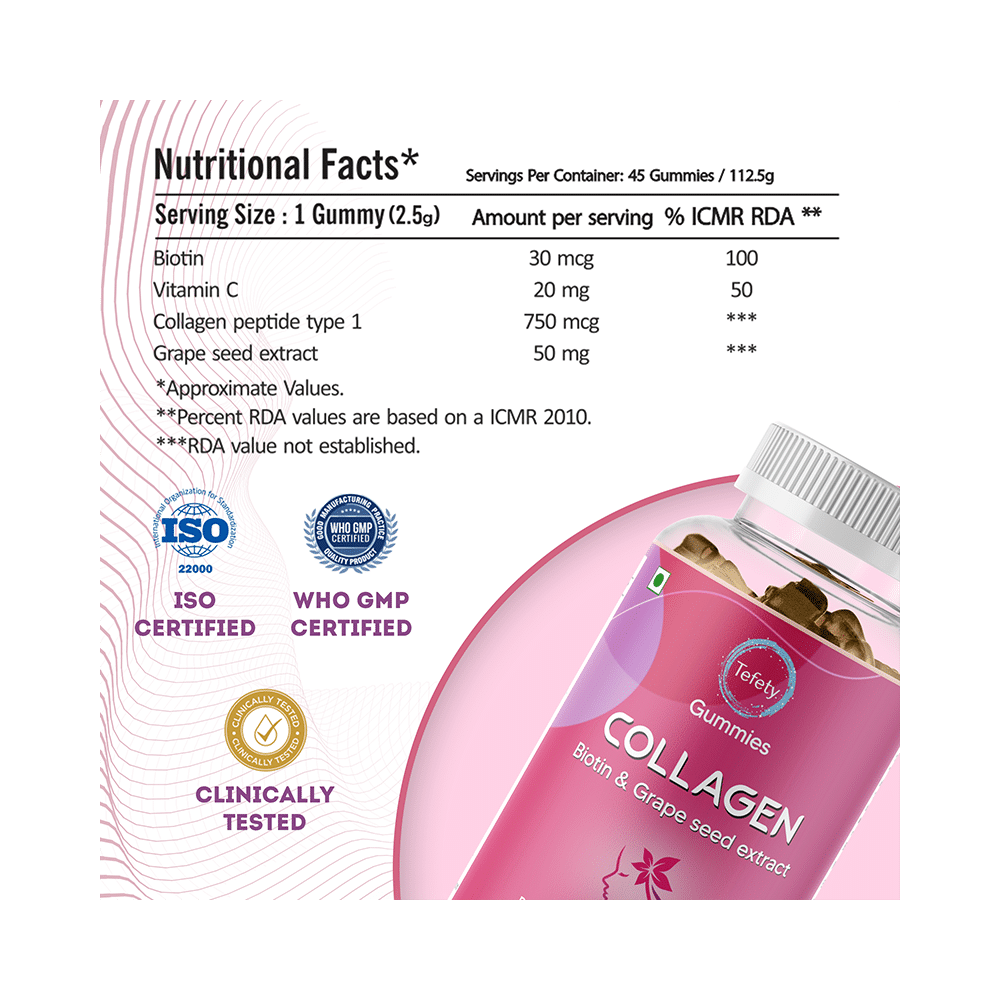 Tefety Collagen Biotin & Grape Seed Extarct Gummies Juicy Grape - Image 5