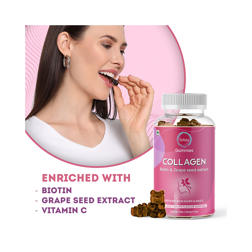 Tefety Collagen Biotin & Grape Seed Extarct Gummies Juicy Grape - Image 3