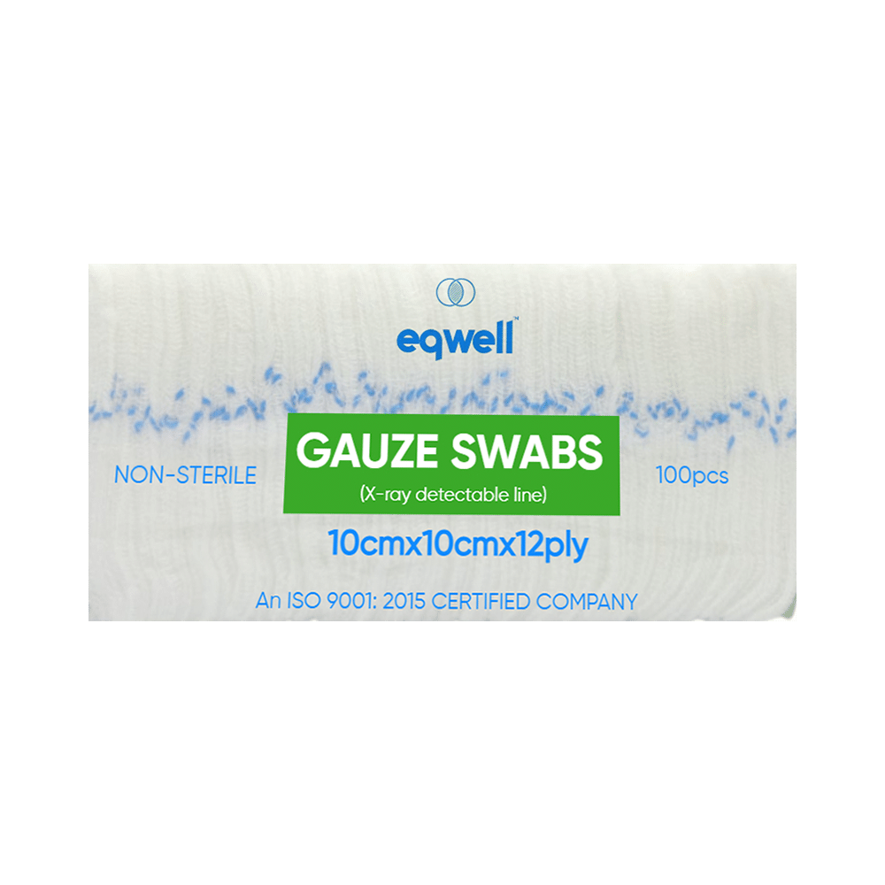 Eqwell Non-Sterile Gauze Swabs with X-Ray Dettectable Line 10cm x 10cm x 12ply