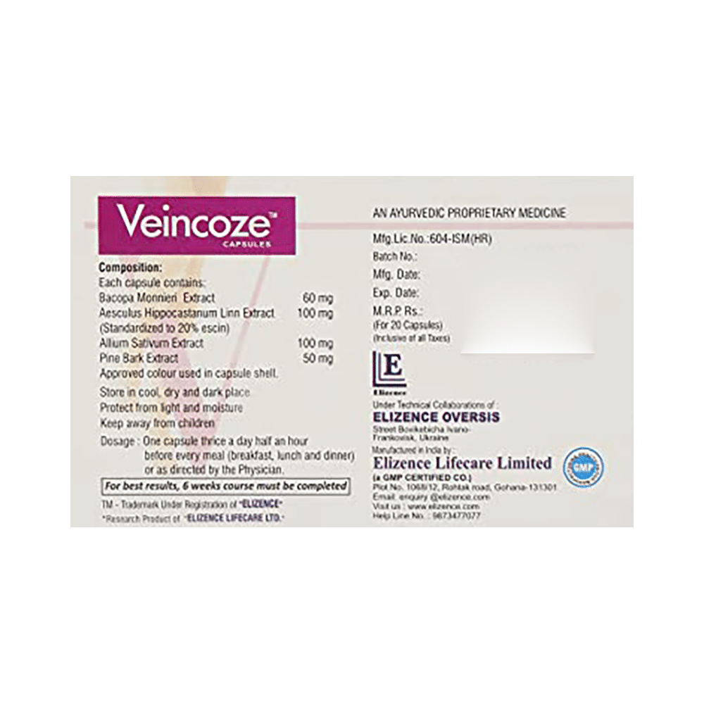Veincoze Advanced Formula Capsule for Varicose Veins and Spider Veins Support (20 Each) - Image 2