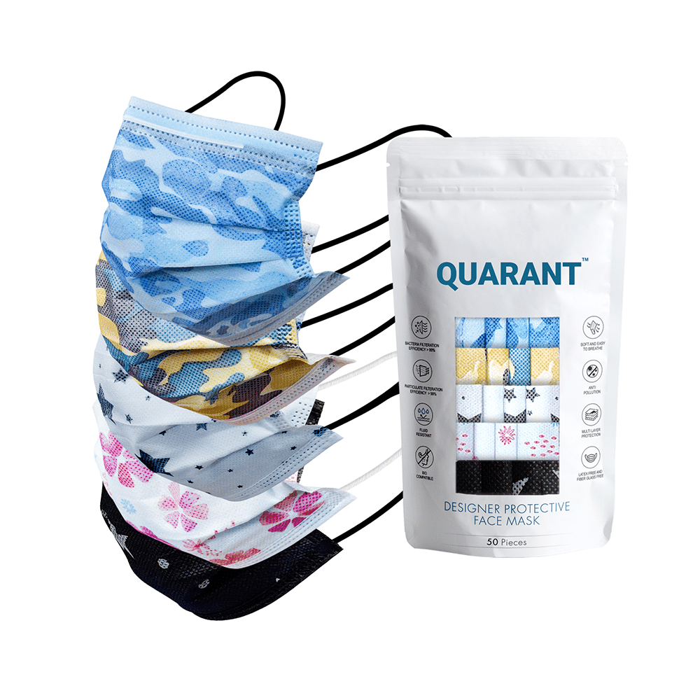 Quarant 4 Ply Designer Protective Face Mask Mask Mixed Combo Multicolor - Image 1