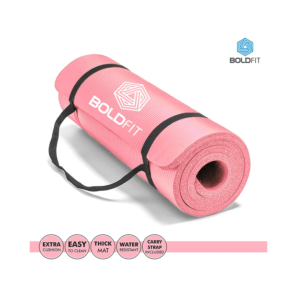 Boldfit Yoga Mat with Carrying Strap Pink - Image 3