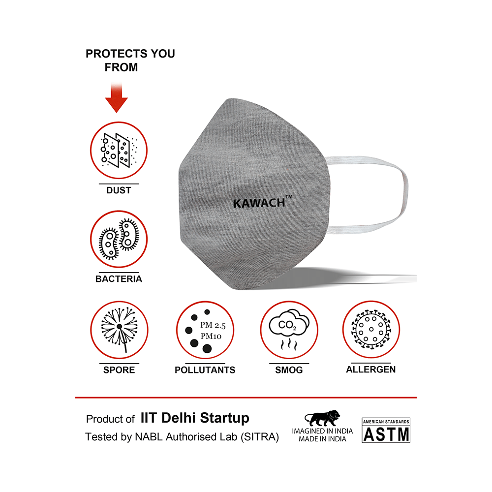 Kawach Anti Pollution Mask Grey - Image 4