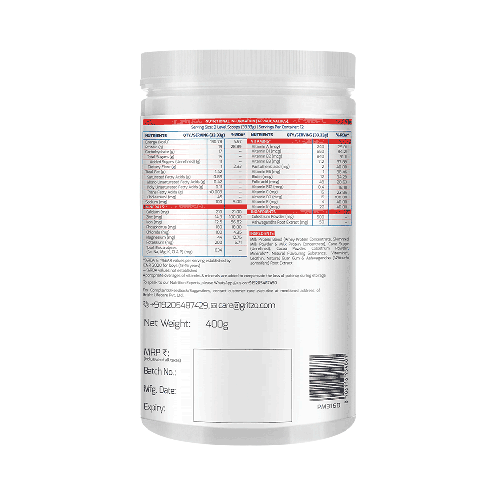 Gritzo SuperMilk Daily Nutrition (13+y Girls) 13+ Yrs Boy Height+ Double Chocolate - Image 2