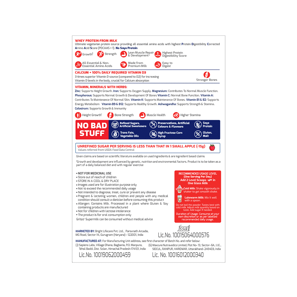 Gritzo SuperMilk Daily Nutrition (13+y Girls) 13+ Yrs Boy Height+ Double Chocolate - Image 8
