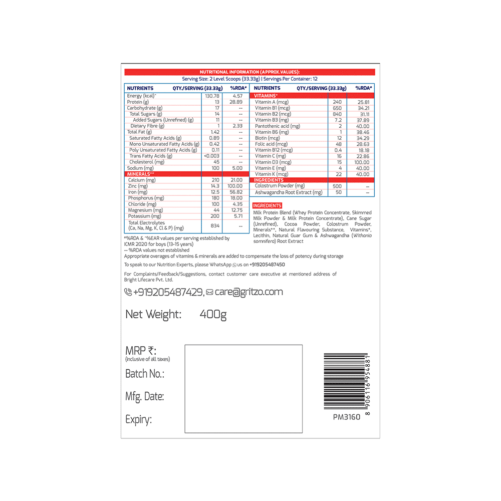 Gritzo SuperMilk Daily Nutrition (13+y Girls) 13+ Yrs Boy Height+ Double Chocolate - Image 5