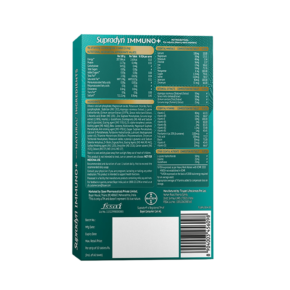Supradyn Immuno+ Multivitamin with Turmeric & Tulsi | Tablet for Energy & Immunity Tablet - Image 2