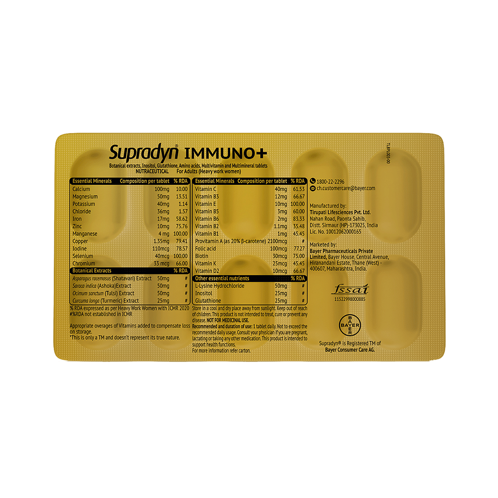 Supradyn Immuno+ Multivitamin with Turmeric & Tulsi | Tablet for Energy & Immunity Tablet - Image 4