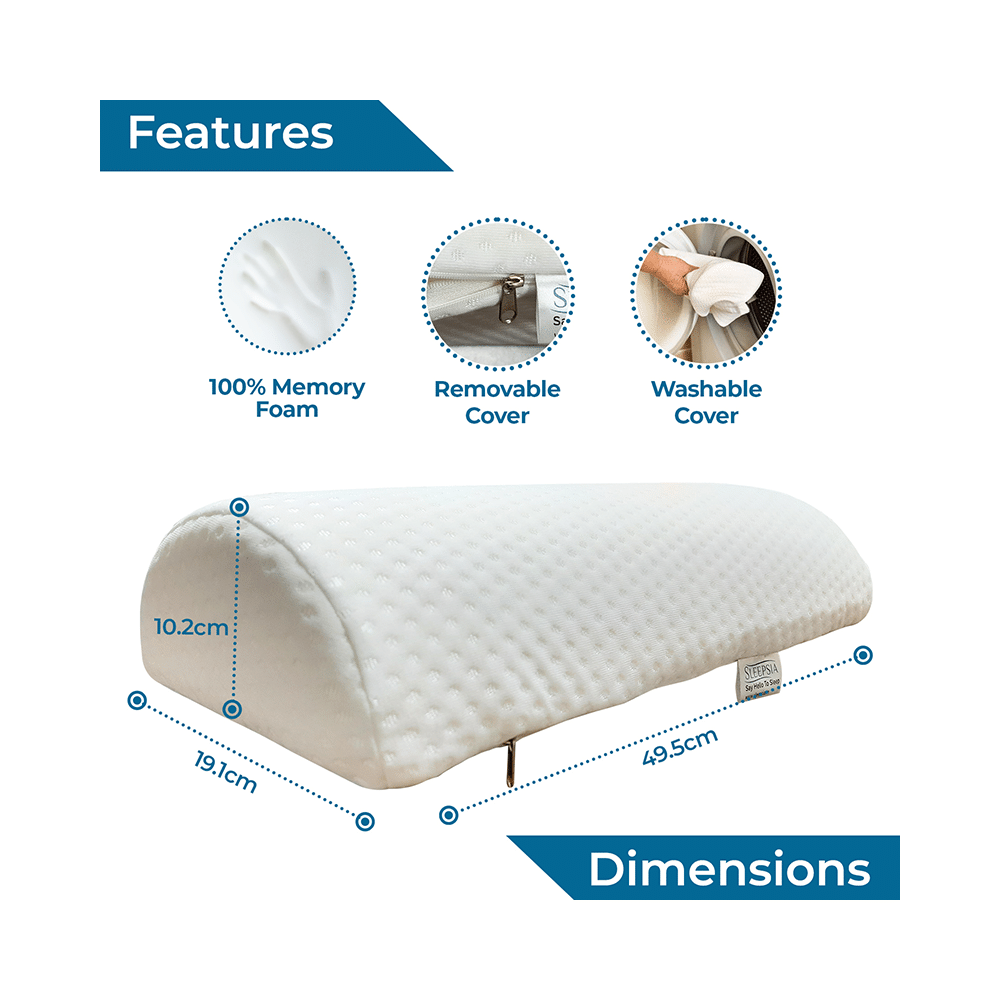 Sleepsia Orthopedic Memory Foam Semi Roll Bolster Pillow White - Image 2