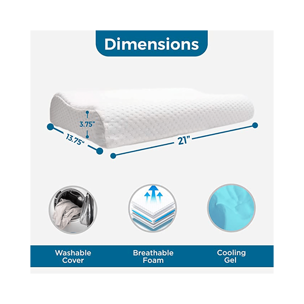 Sleepsia Cool Gel Contour Cervical Orthopedic Memory Foam Pillow White - Image 3
