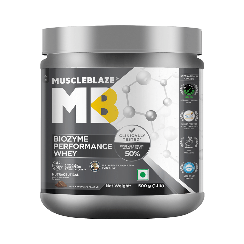 MuscleBlaze MuscleBlaze Biozyme Performance Whey Protein | For Muscle Gain | Improves Protein Absorption | Nutrition Care Powder Rich Chocolate