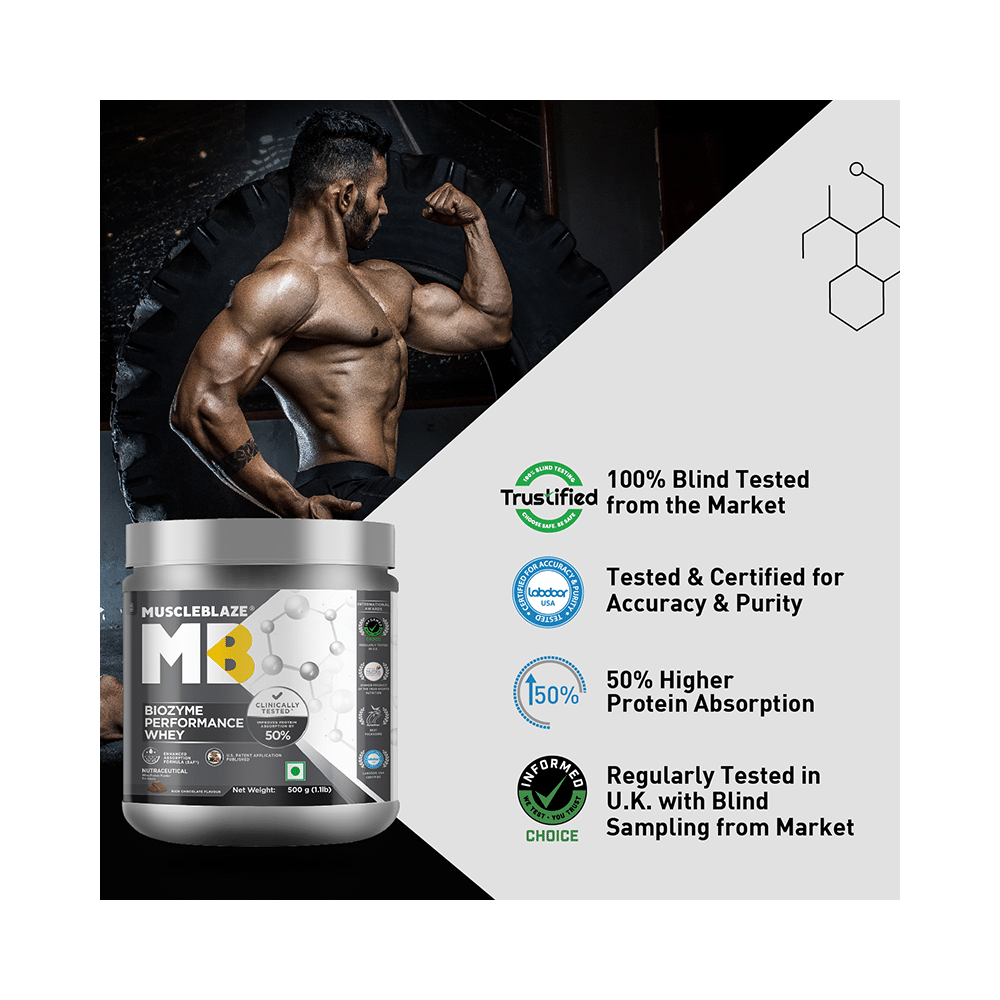 MuscleBlaze MuscleBlaze Biozyme Performance Whey Protein | For Muscle Gain | Improves Protein Absorption | Nutrition Care Powder Rich Chocolate - Image 6
