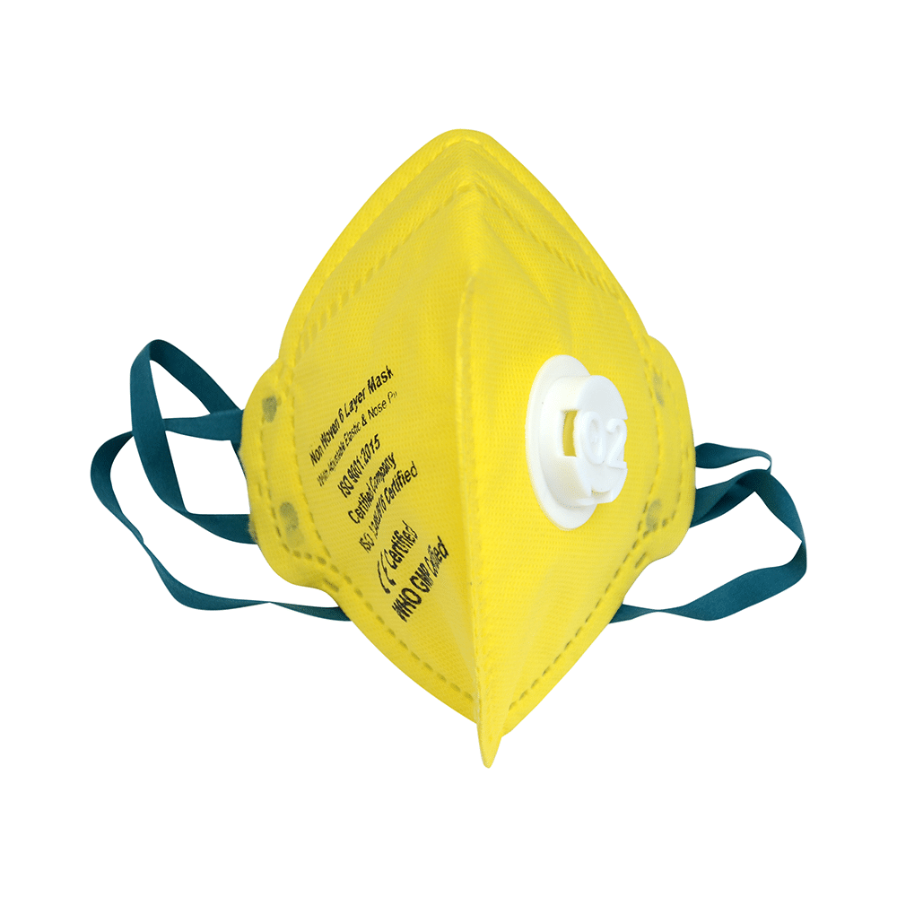 Dominion Care Non Woven 6 Layer Mask with Adjustable Elastic & Nose Pin Yellow - Image 1