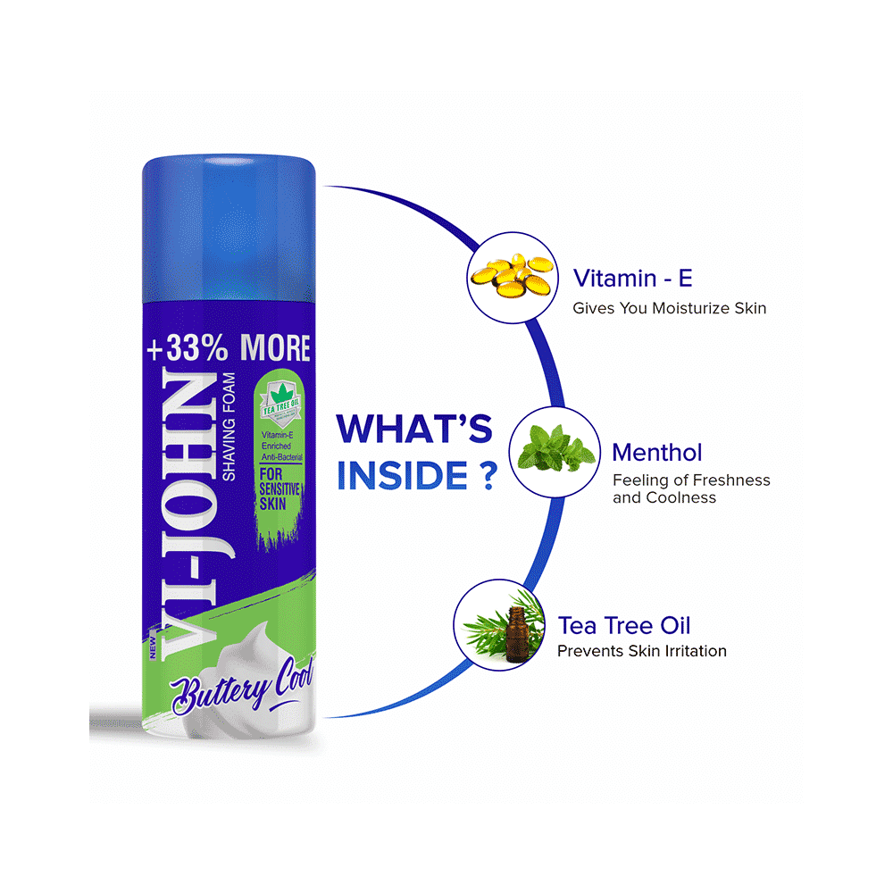 Vi-John Combo Pack of Buttery Cool Tea Tree Oil Shaving Foam (400gm) & Platinum Plated Master Stroke Razor (5) for Sensitive Skin - Image 5
