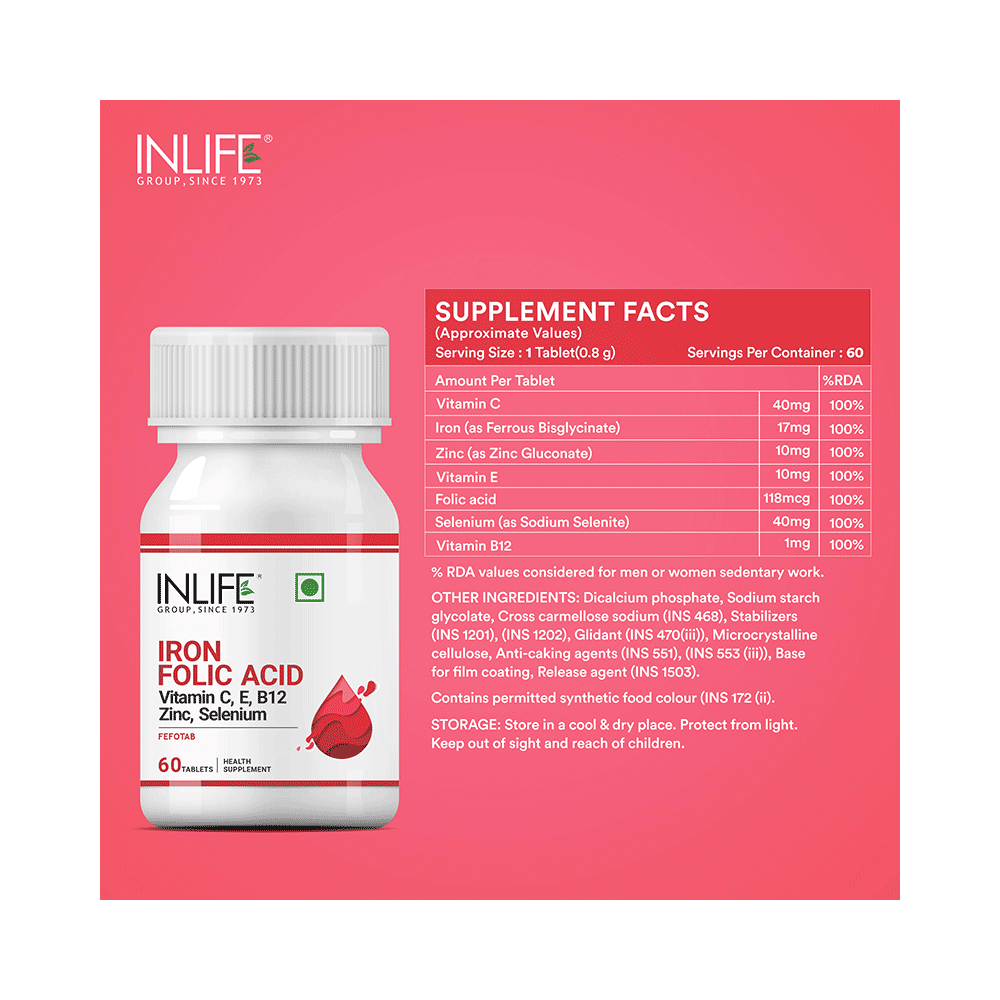 Inlife Iron Folic Acid Supplement | With Vitamins, Zinc & Selenium | For RBC Formation | Tablet - Image 8