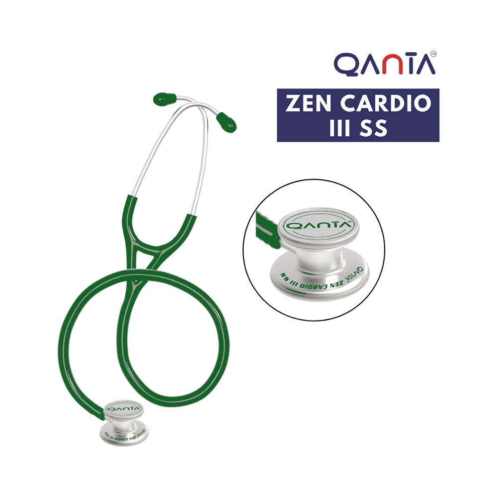Qanta QA-1170 Zen Cardio III SS Cardiology Stethoscope, SS & Dual Head Chest Piece Green - Image 2