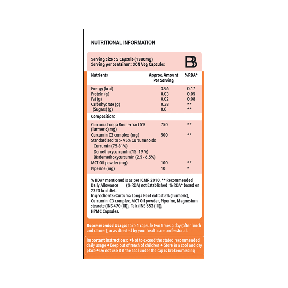 BBetter Veda Curcumin C3 Complex (95%) Vegetarian Capsule - Image 2