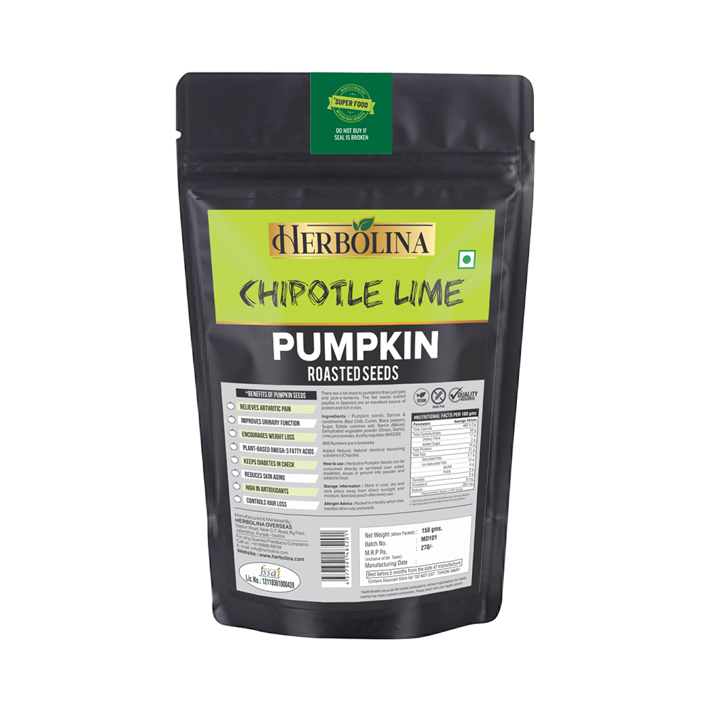 Herbolina Pumpkin Roasted Seeds (150gm Each) Chipotle Lime - Image 2